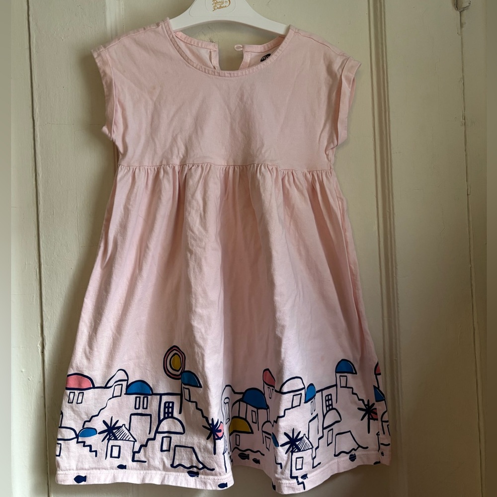 Tea Collection Light Pink Dress with Village Scene